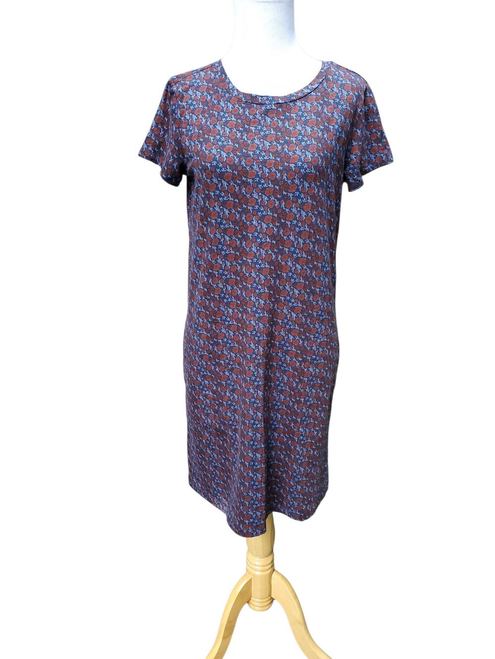 Toad&Co Windmere II Shift Dress Granola Pockets Gorp Cabin Blue Brown Floral XS